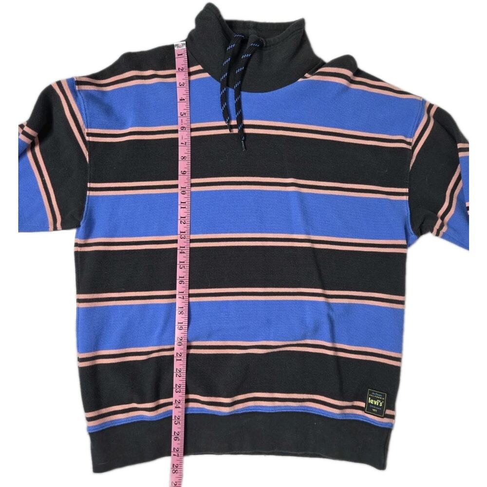 Levi's Funnel Neck Knit Pullover Sweater Off Shore Palace Blue Rugby Stripe M - Picture 10 of 10